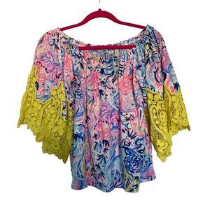 Lilly Pulitzer Zaylee Off Shoulder Crochet Sleeves Size XS